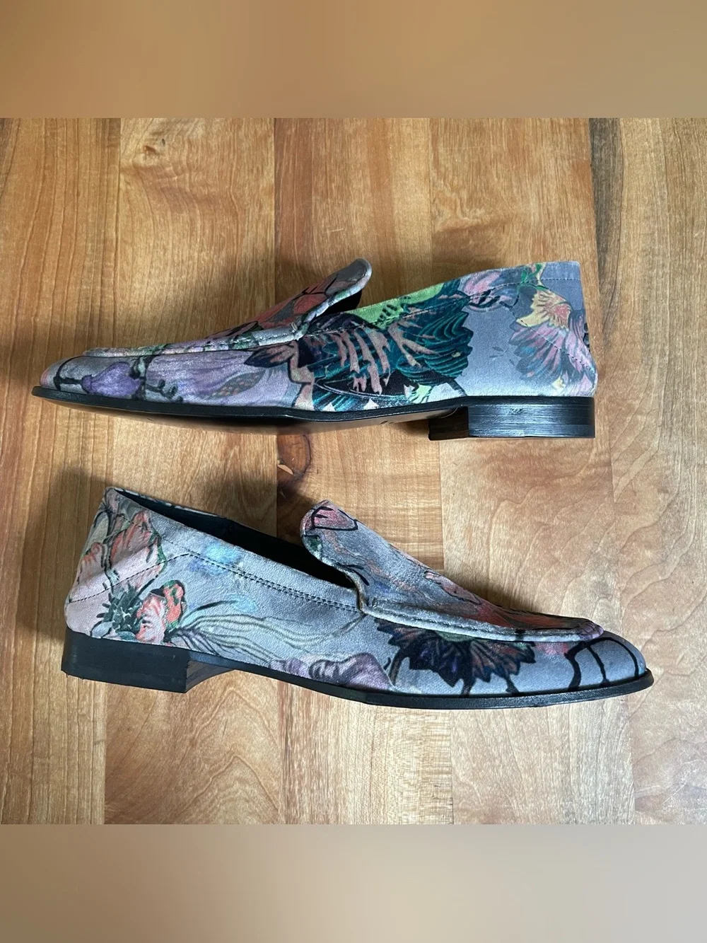 New Rag & Bone  Alix Gray Multicolor Floral Printed Velvet Loafers 36.5  6.5